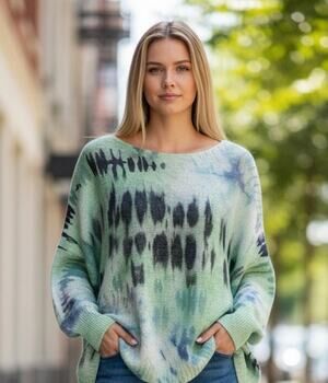 Bella Amore Italian‎ Knit Sweater, Women's M/L, Long Sleeve Tie Dye Resort Wear